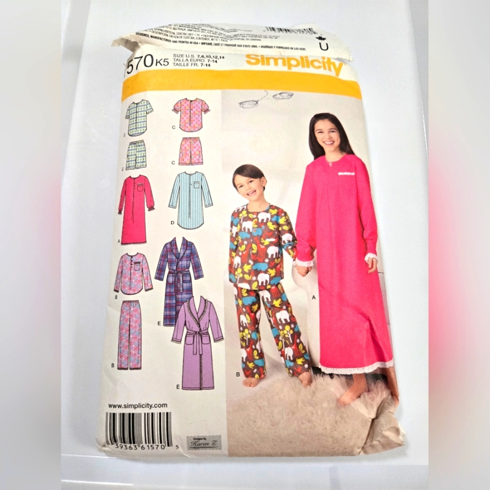 Simplicity Kids Pajamas - Pink and Multicolor 7-14 Cut But Has All Pieces